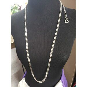 Vintage Silver Tone Clear Prong-set Rhinestone Necklace Adjustable 37-44 inches